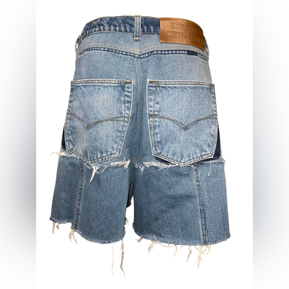 NWOT Ksenia Schnaider Shorts Womens Fringed Blue Denim High Waisted Size XL - Picture 6 of 15